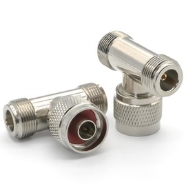 2PCS N Type Tee Splitter Antenna Adapter, Type N 3 Way Coax Connector, N Male to Dual Female T Shape Low Loss Coaxial Adapter for Extension Coaxial Cable, CCTV, Radios