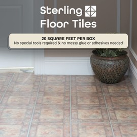 Sterling Self Adhesive 12-Inch Vinyl Floor Tiles, 20 Tiles - 12" x 12", Spanish Rose Pattern - Peel & Stick, DIY Flooring for Kitchen, Dining Room, Bedrooms & Bathrooms by Achim Home Decor