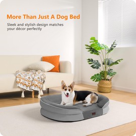 Dwanton Orthopedic Dog Bed for Medium Dogs, Waterproof Dog Sofa with Egg Foam Support, Washable Pet Bed with Four Sided Bolster Cushion, with Removable Cover & Non-Slip Bottom, 35 Inches, Medium Gray