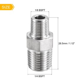MECCANIXITY 304 Stainless Steel Hex Reducer Pipe Fitting 1/4 x 1/8 BSPT Male Thread Connector Adapter Pack of 3