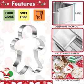 Christmas Cookie Cutters Set - 9 PCS Snowflake,Gingerbread Man,Christmas Tree,Snowman,Reindeer Head,Bell,Santa Face,Reindeer, Candy Cane Stainless Steel Cookie Cutter for Biscuit, Fondant