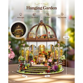 Vaki Vaki [2025 New] Hanging Garden Miniature House Kit with LED Light, Book Nook Kit with Cover for Birthday, 3D Wooden Bookends Puzzle Bookshelf Decor Building Kit Birthday Gifts for Family, Friends