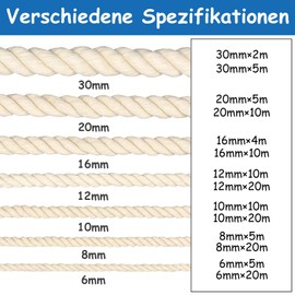 FOSER Cotton Rope, Macrame Yarn, Cotton Cord for DIY Crafts, Decorative Projects, Pet Toys (8 mm (20 M))