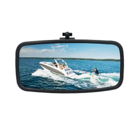 RCRBT 7"x13" Marine Boat Rearview Mirror Universal for Boat, Black, Shockproof Glass, Convex Lens, Windshield Mount