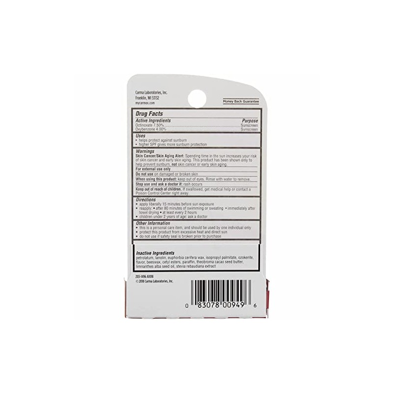 Carmex Bálsamo Labial Stick Cherry Spf#15, 0.15 Oz