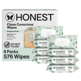 The Honest Company Clean Conscious Multi-Use Wipes Unscented Hypoallergenic Baby for Sensitive Skin 99% Water Plant-Based Compostable Geo Mood 576 Count