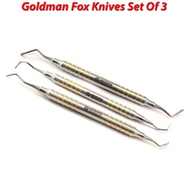MEDSPO Professional Dental Instruments Osteotome Periotome Luxating Elevator Implant | Orthodontic PDL Teeth | Surgical Root Extraction Spreading (Goldman Fox Knives Gold Set Of 3)