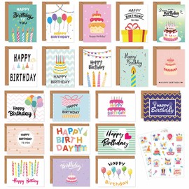 Bighan 20 Pcs Birthday Cards Assortment Happy Birthday Greeting Card with Envelopes and Stickers for Men Women and Kids Birthday Supplies 10 * 15CM