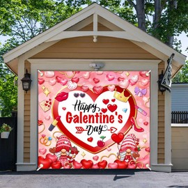 Wollmix Galentines Day Garage Door Cover Banner 7x8ft Pink Love Heart Outdoor Holiday Decoration with Rope, Festive Wall Party Supplies, Gifts and Favors for Friends, Women, Her