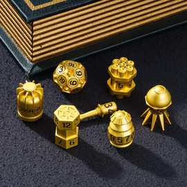 Cusdie 7-Die Creative Metal Dice Set DND Dice Set for TTRPG Dungeons and Dragons Pathfinder Role Playing Dice Games RPGs(Gold w/Black Numbers)