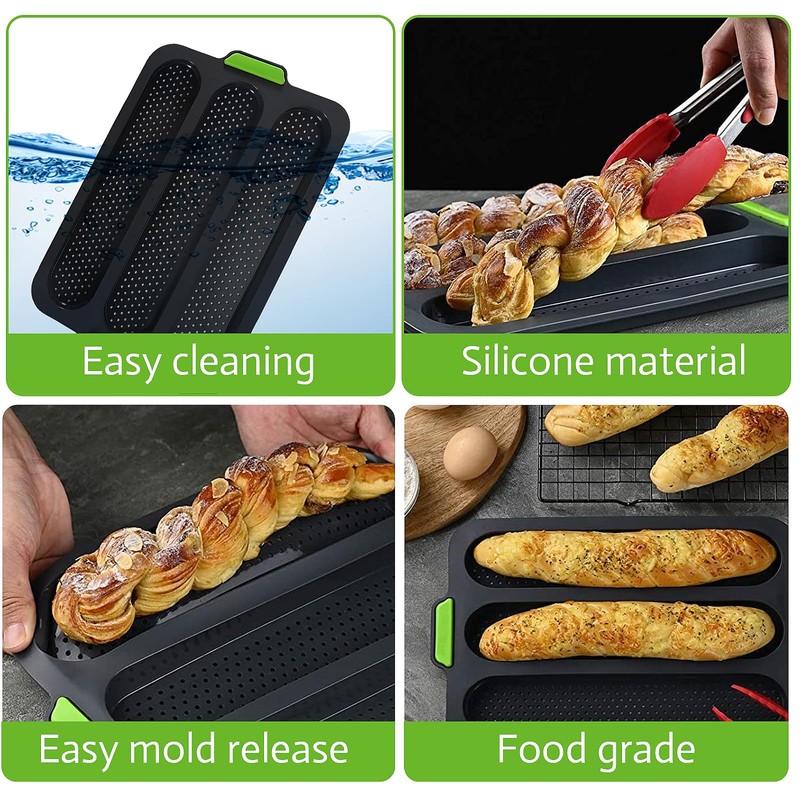 SNSYGN Baguette Baking Tray, 3 Cavity French Bread Pan Non-Stick