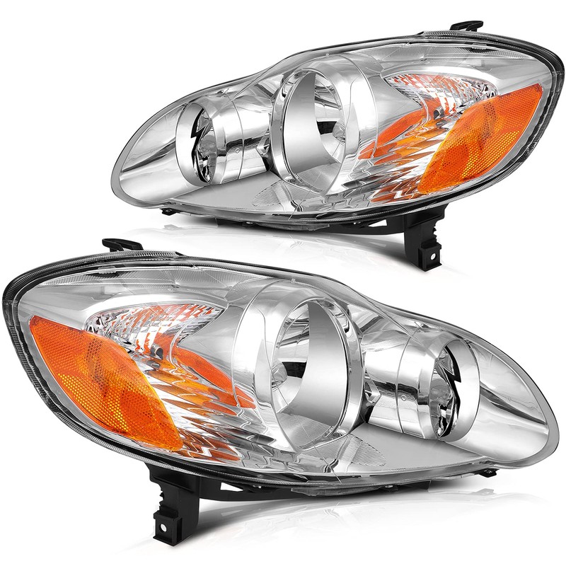 ECCPP Headlight Assembly Pair For Toyota Corolla 2003-2008 Chrome Housing
