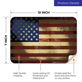American Flag Sign, Vintage Rustic Wall Decor, 10x7 Inches, 4 Mil Vinyl Decal Stickers Weather Resistant UV Protected, Made in USA