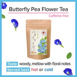 [Onkatsu Farm] Pure Butterfly Pea Flower Tea - 30 Count Unbleached Pyramid Tea Bags - Caffeine Free - Japanese Tea Made In Japan