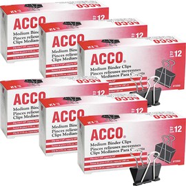 Acco Brands A7072050 Binder Clips, Medium, 12 Per Box, 6 Boxes = 72 Medium Clips