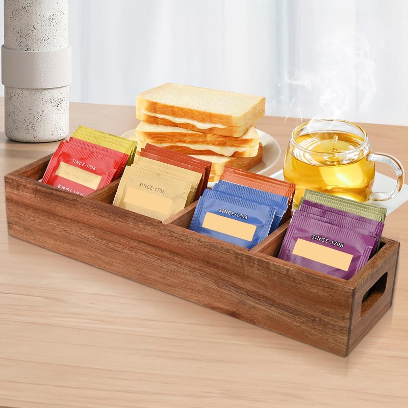 Chicvilla Acacia Wood Tea Bag Organizer with 4 Slots –