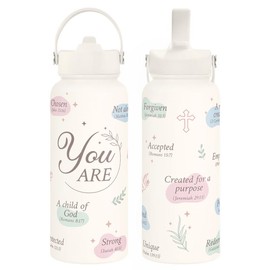 Sandjest SipChic 32oz Sports Water Bottle with Flip Straw & Handle, Portable Insulated Stainless Steel Leak Proof, Travel Gym Mom Nurse Christmas Gift:_Christian 2