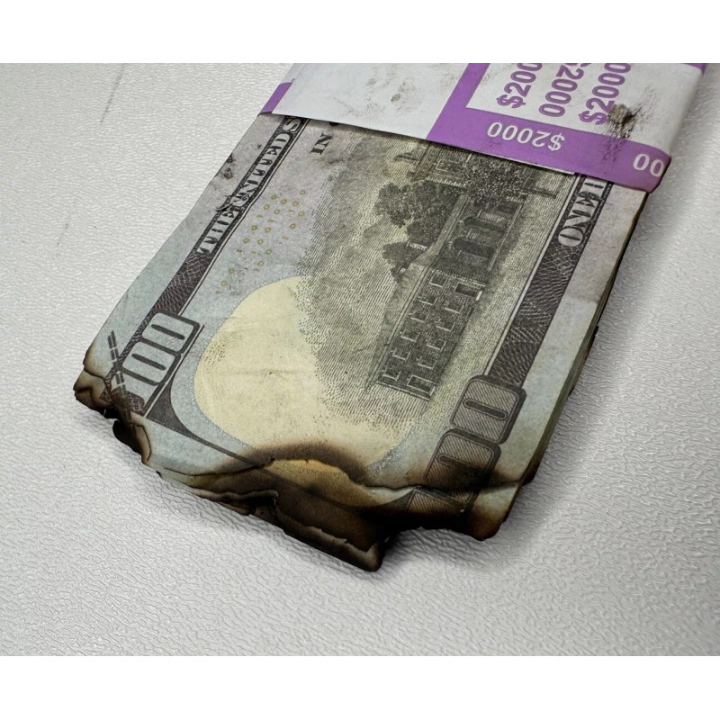 $2000 Banded Fire Damaged Play Money $100 x 20 Play