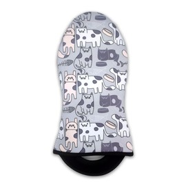 Gray Cats Oven Mitts 2 Pack, Neoprene Fabric Heat Resistant Rubber Grip, Kitchen Oven Glove, Washable Pot Holder