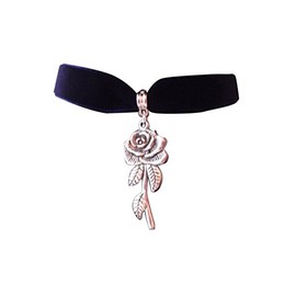 dunns-jewels Navy Blue Velvet 16mm Choker with a Antique Silver Rose Charm