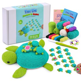 BUOKKON Crochet Kit for Beginners, Turtle Family Crochet Kit, Beginner Crochet Kit, Crochet Memory Matching Game with Yarn, Step-by-Step Video for Family Activities