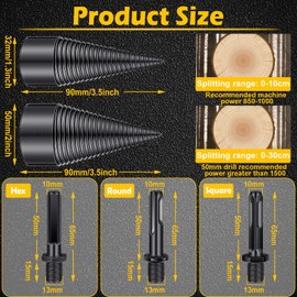 5 Pcs Firewood Log Splitter Drill Bit, Removable Wood Splitter Drill Bits, Screw Cones Kindling Heavy Duty Wood Severing for Hand Stick Hex, Round, Square (32 Mm, 50 Mm)