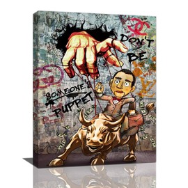 Street Graffiti Canvas Wall Art Modern Artist Aesthetics Don't Be Somone's Puppet Pictures Wall Decor Banksy Abstract Home Decor Framed for Living room Bedroom Bathroom 12"X16"