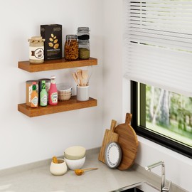 RICHFOCUS Floating Shelves for Wall | 24 Inch Rustic Floating Shelves with Solid Ash Wood Veneer Set of 2 | 9.3 Inch Deep Floating Wall Shelves with Upgraded Brackets | for Living Room Bathroom