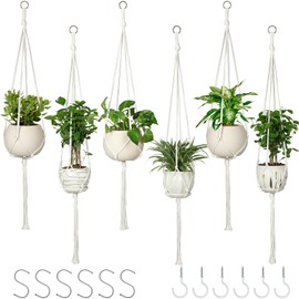 AOMGD 6 Pack Macrame Plant Hanger Indoor Hanging Planters for Indoor Outdoor Plants with 6 S Hooks and 6 Hook Nails, Hanging Plant Holder 43" Boho Home Decor,Ivory
