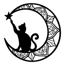 Fzojnxy Premium Black Cat and Moon Wall Art,Moon Phase Wall Decor,Black Cat and Moon Wall Sculpture for Indoor and Outdoor Decoration Cats Lover(B style)