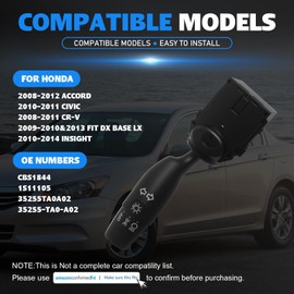 35255-TA0-A02 Turn Signal Switch Headlight Dimmer for Honda Accord 2008-2012 Civic 2010-2011 CR-V 2008-2011 Insight 2010-2014 Parking Light Multifunction Switch Lever Replace 35255TA0A02 CBS1844