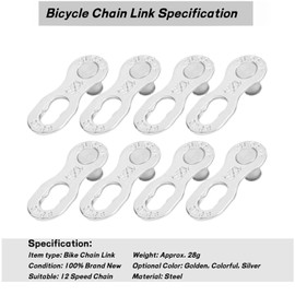 4 Pair Bicycle Chain Links, 12 Speed Bicycle Chain Lock Steel Bicycle Missing Link Bicycle Chain Connector Parts (Silver)