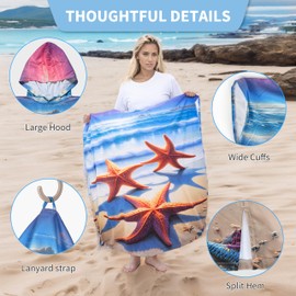 Tirrinia Surf Poncho Changing Towel, Lightweight Surf Hooded Beach Towel Quick Dry, Portable Dressing Room for Surfing Beach Pool Summer Camping Adult Women Men Gift Starfish