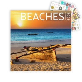 Beaches Calendar 2025 and Sticker Pack, Large 12 x 24 inch, Beaches Wall Calendar with Sticker Set, Beautiful Beaches