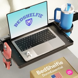 BedShelfie Bedside Shelf for College Dorm Room Bunk Bed & Top Bunk, College Dorm Room Essentials, Clip On Nightstand, Floating Bed Side Table Tray Organizer, Dorm Room Decor - DormEssential, Black