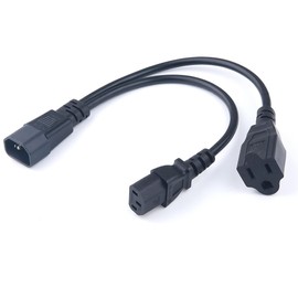 C14 to C13+NEMA 5-15R Y Splitter Power Plug Cord,Single C14 Male to C13+Nema 5-15R Female Splitter Adapter Cable Cord,30cm