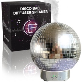 SCANDINORDICA Disco Ball Diffuser Speaker - Large 300 mL Rotating Disco Ball Essential Oil Diffuser with Whisper Quiet Operation, 7 Color LED Night Light & 4 Time Settings | Cute Bluetooth Speaker