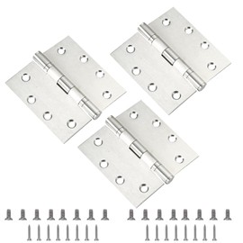 3 Pack 4.5 X 4.5 Inches Heavy Duty Commercial Door Hinges, Thickness 3 mm Stainless Steel, Silent Steel Ball Bearing Door Hinge with Square Corners for Residential Doors with 48 Screws