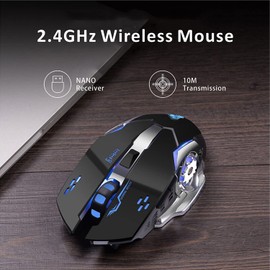 Uciefy Q85 Rechargeable Wireless Gaming Mouse, 2.4G LED Optical Silent Wireless Computer Mouse with 4 LED Light, 3 Adjustable DPI, Ergonomic Design, Auto Sleeping (Black)