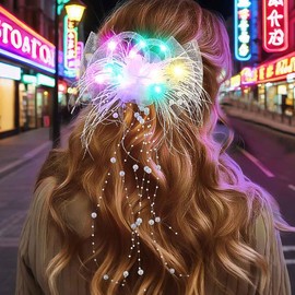 IYOU Leuchtendes Haarschleife Clip Elfenbein Led Haarteil 1920er Jahre Tea Party Haarschmuck für Damen