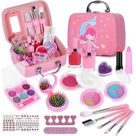 UOUOU Maquillaje para NiñasJuguetes de Maquillaje Lavables para niñas, Kit de Maquillaje para niñas Sirena, Kit de Maleta de Maquillaje simulado Princesa Regalo de Navidad y cumpleaños