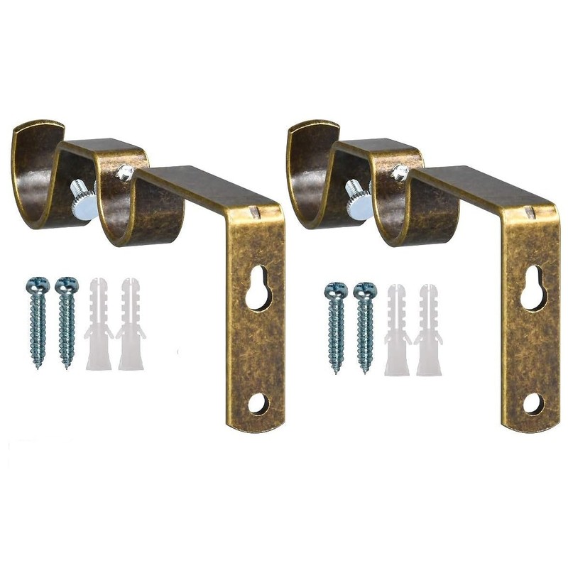 Heavy Duty Double Curtain Rod Brackets Antique Brass Pack of