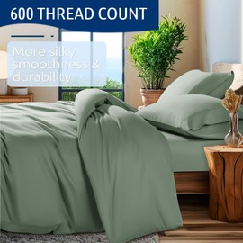 Shilucheng 100% Cotton Queen Size Duvet Covers - 600 Thread Count, Luxury Sateen Weave Egyptian Cotton Comforter Cover with Zipper Closure & Corner Ties，Hotel Bedding Duvet Covers 3 Piece (Sea Glass)
