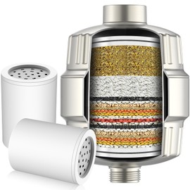 Cobbe High Output Shower Filter for Hard Water - 2 Replaceable Cartridges - Removing Chlorine and Harmful Substance, Dramatically Improves The Condition of Your Skin, Hair and Nails - Brushed Nickel