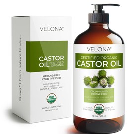 Velona Aceite de Ricino Orgánico  USDA Organic Castor Oil, 16 fl oz, Cold Pressed                                                                     