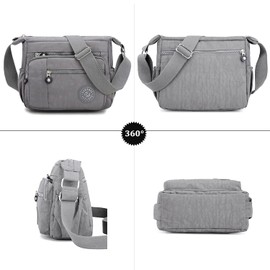 Ecohaso Crossbody Bags for Women, Multi-Pocket Lightweight Shoulder Bag Waterproof Nylon Casual Messenger Travel Bag Handbag (Gray)