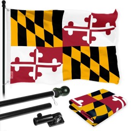 UD_G128 Combo Pack: 6 Ft Tangle Free Spinning Flagpole (Black) & Maryland Flag 3x5 Ft Printed 150D Polyester, Brass Grommets (Fl