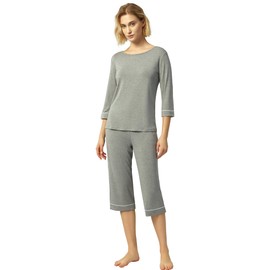 GYS Bamboo Viscose Women's Pajama Sets 3/4 Sleeve Top and Capri Pants 2 Piece Sleep Set, Heather Grey, XX-Large