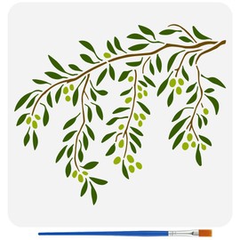 FINGERINSPIRE Olive Branch Painting Stencil with 1Pc Plastic Paint Brush 11.8x11.8 inch Reusable Leaves Branch Templates Plant Theme Craft Stencil for Painting on Wood Fabric Walls Furniture