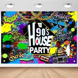Avezano 90s House Party Backdrop Hip Hop Graffiti 90's Theme House Party Decorations Retro Radio Brick Wall Party Banner (8x6ft)